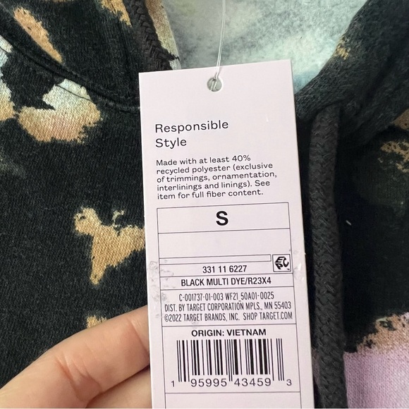 🍉 NWT Wild Fable Black Tie Dye Cropped Hoodie Raw Edge Hem - Picture 10 of 12